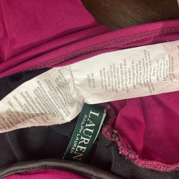 Lauren Ralph Lauren Ruffle Ruched One Piece Swimsuit 16 Fuchsia Pink Slimming - Picture 6 of 14